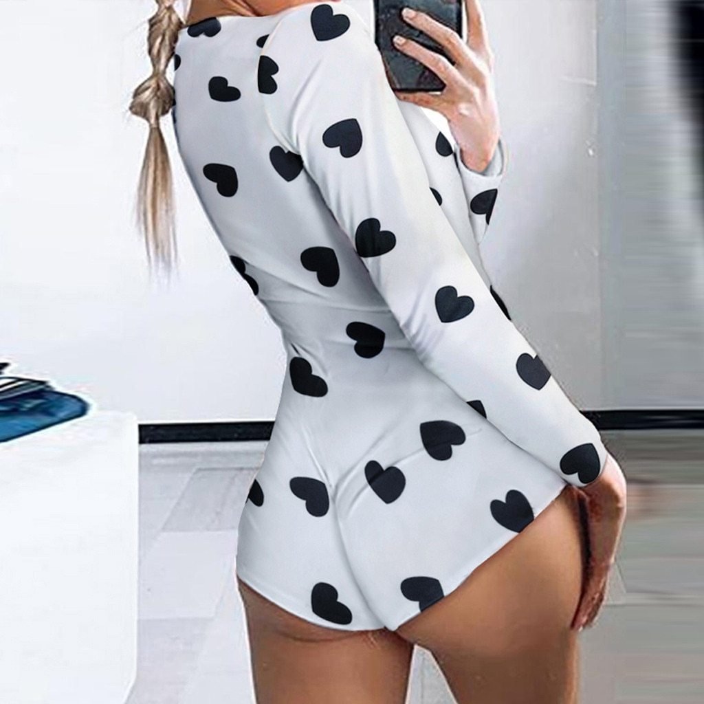 Long Sleeve V Neck Love Pattern Pajama - Easy Pickins Store