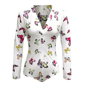 Long Sleeve V Neck Love Pattern Print Pajama Romper - Easy Pickins Store