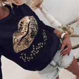 Long Sleeve Women Blouse Lips Letter Printed White O Neck - Easy Pickins Store