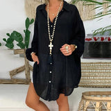 Loose Button Turn Down Collar Long Sleeve Blouse - Easy Pickins Store