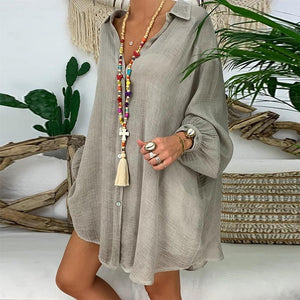 Loose Button Turn Down Collar Long Sleeve Blouse - Easy Pickins Store