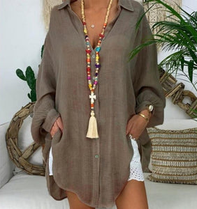 Loose Button Turn Down Collar Long Sleeve Blouse - Easy Pickins Store