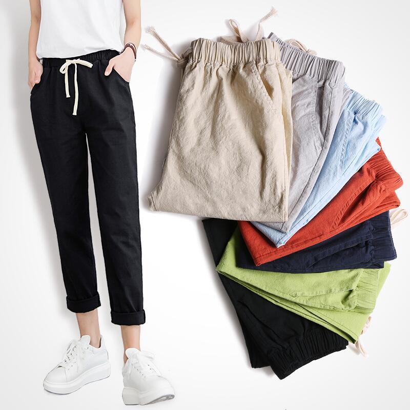 Loose Cotton Linen Pants Soft Breathable Slim Ankle Length - Easy Pickins Store