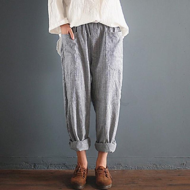 Loose Harem High Waist Stripe Pocket Pants - Easy Pickins Store