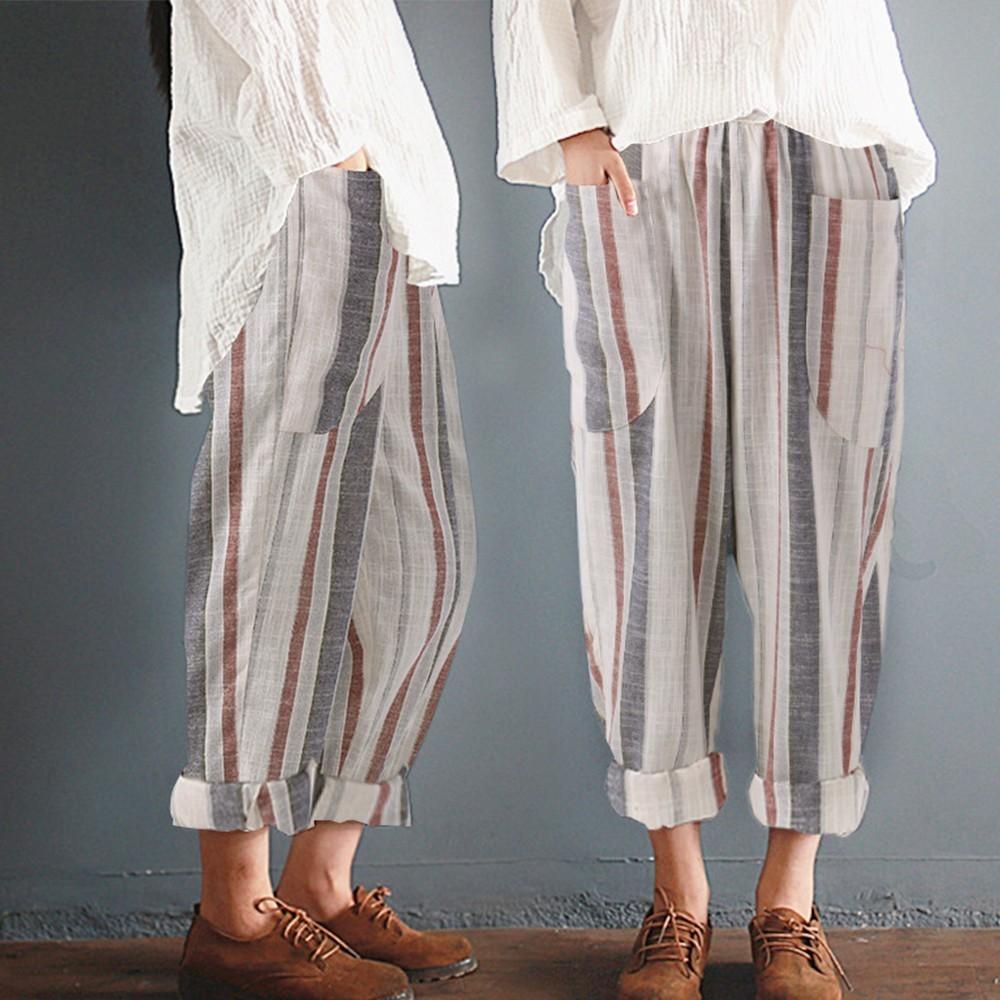 Loose Harem High Waist Stripe Pocket Pants - Easy Pickins Store