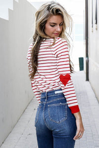 Loose Ladies Long Sleeve Striped T shirt Jacket Sleeve Heart Size|T-Shirts - Easy Pickins Store