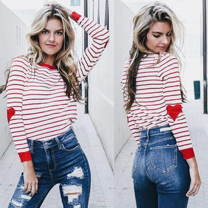 Loose Ladies Long Sleeve Striped T shirt Jacket Sleeve Heart Size|T-Shirts - Easy Pickins Store