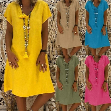 Loose Summer Style Cotton Casual Dress - Easy Pickins Store
