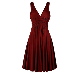 Low cut Dress Flare Sundress Flare Skirt Solid V neck Sling Pleated - Easy Pickins Store