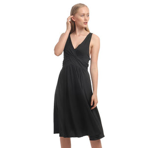 Low cut Dress Flare Sundress Flare Skirt Solid V neck Sling Pleated - Easy Pickins Store
