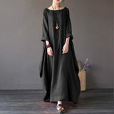 Maxi Dress O Neck Long Sleeve Cotton Linen Gown Robe - Easy Pickins Store