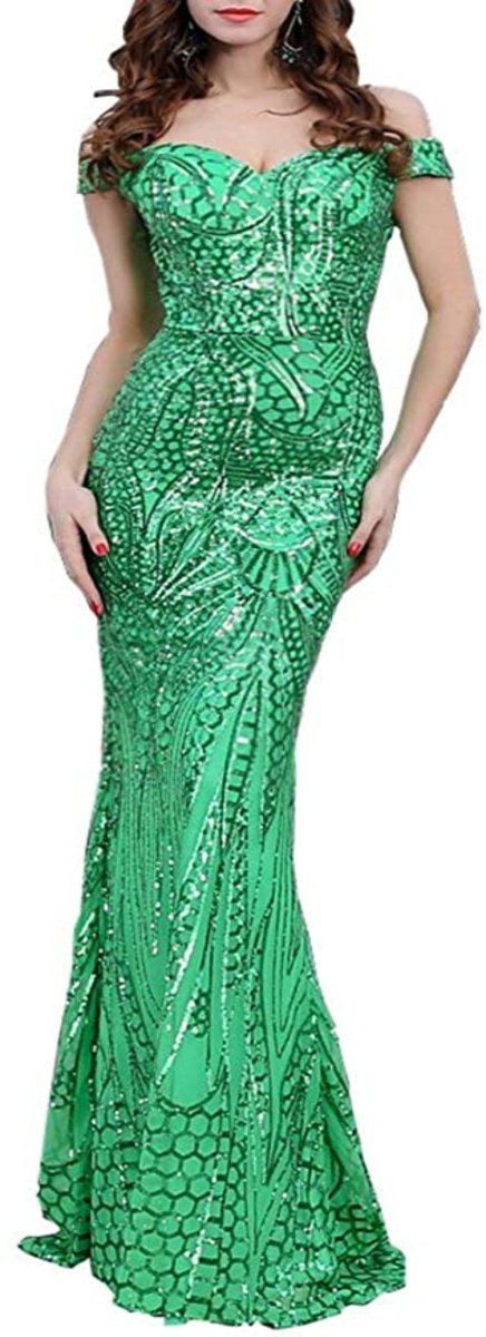 Maxi Formal Off Shoulder Sequin Backless Sleeveless Slim fit Mermaid Dress - Easy Pickins Store