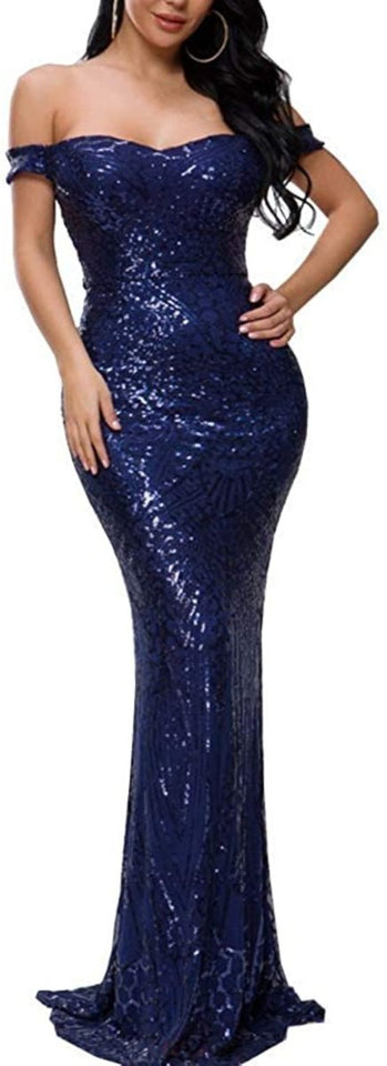 Maxi Formal Off Shoulder Sequin Backless Sleeveless Slim fit Mermaid Dress - Easy Pickins Store