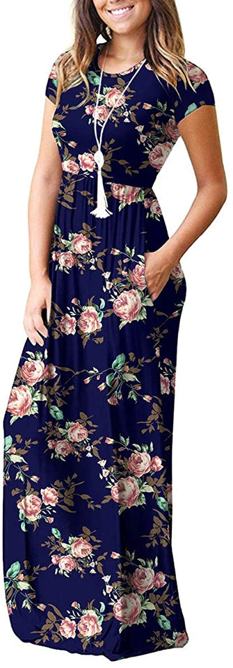 Maxi Long Dress Short Sleeve with Pockets - Easy Pickins Store