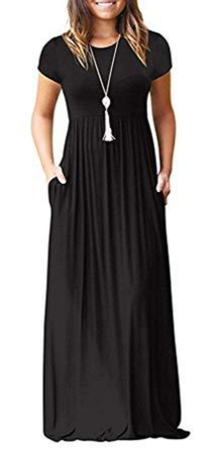 Maxi Long Dress Short Sleeve with Pockets - Easy Pickins Store
