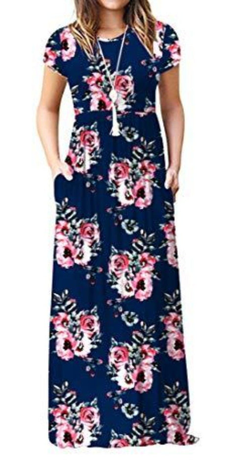 Maxi Long Dress Short Sleeve with Pockets - Easy Pickins Store