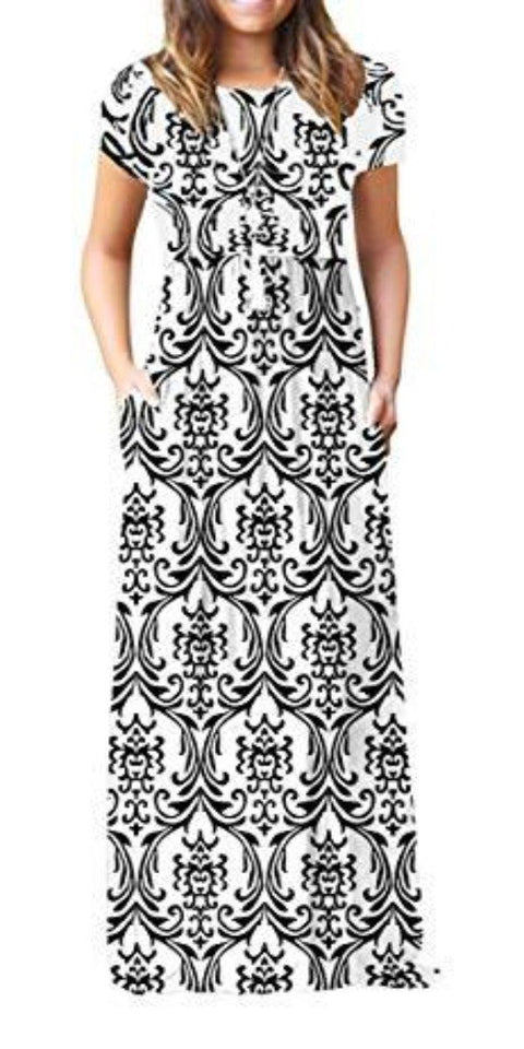 Maxi Long Dress Short Sleeve with Pockets - Easy Pickins Store