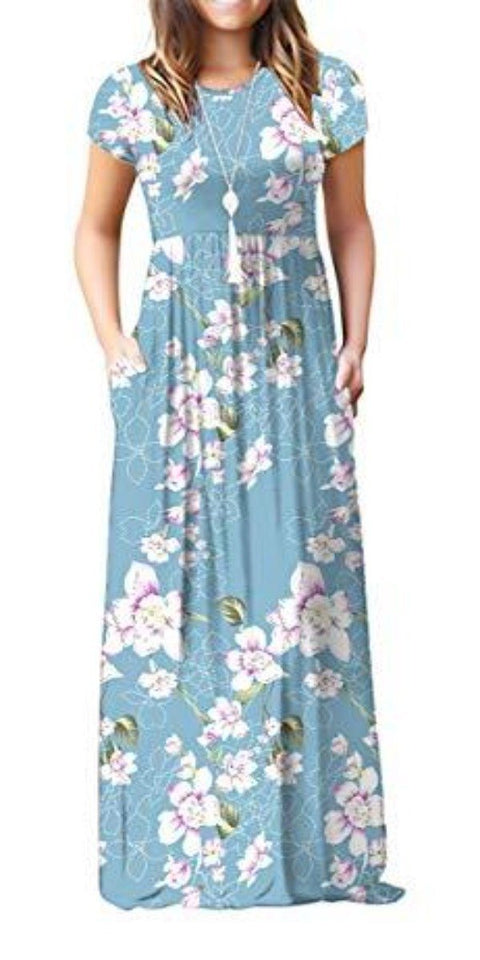 Maxi Long Dress Short Sleeve with Pockets - Easy Pickins Store