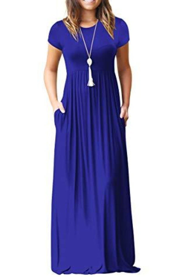 Maxi Long Dress Short Sleeve with Pockets - Easy Pickins Store