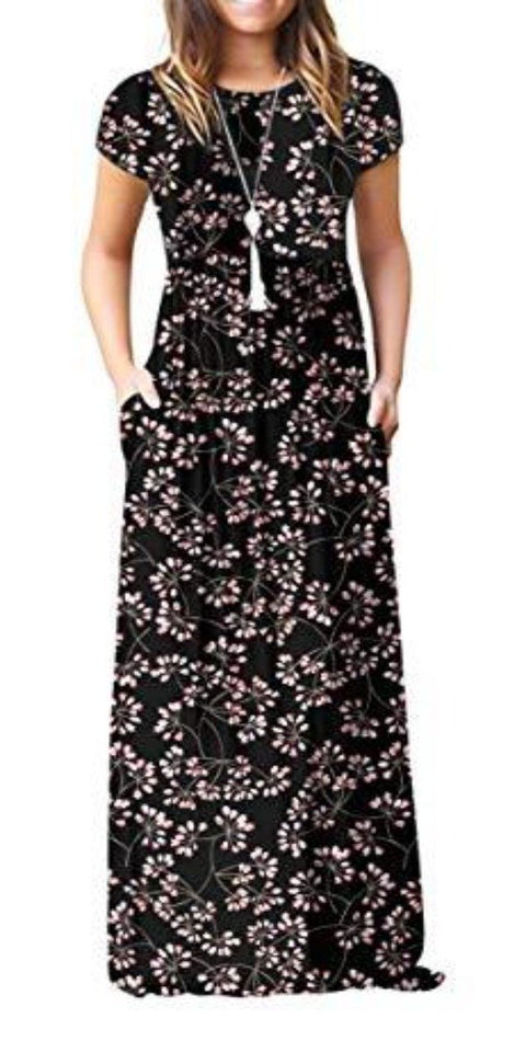 Maxi Long Dress Short Sleeve with Pockets - Easy Pickins Store
