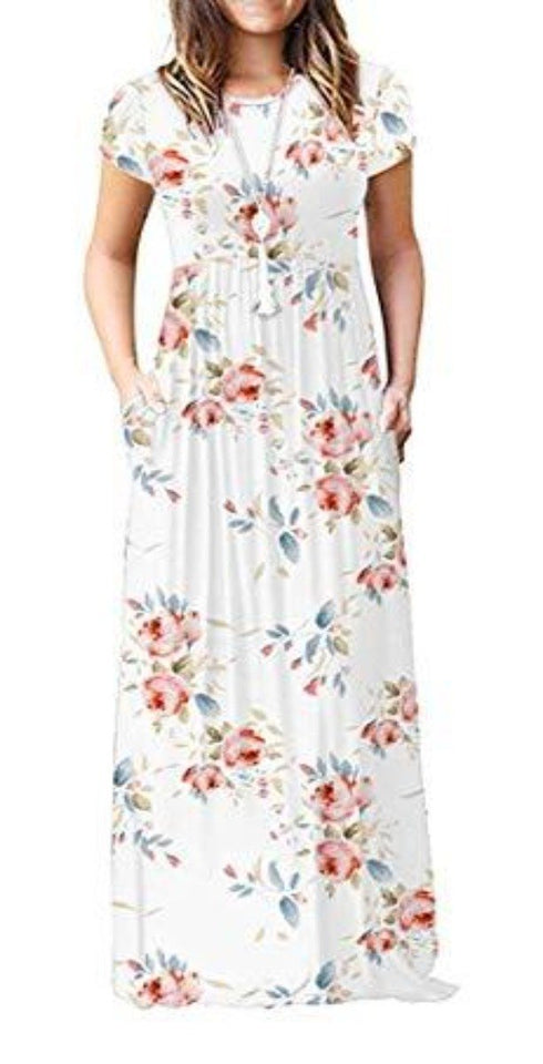 Maxi Long Dress Short Sleeve with Pockets - Easy Pickins Store