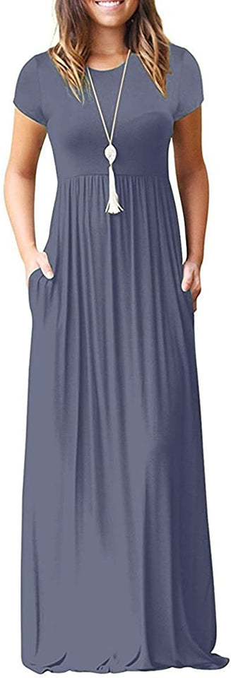Maxi Long Dress Short Sleeve with Pockets - Easy Pickins Store