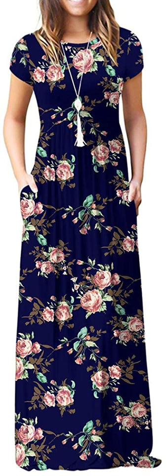 Maxi Long Dress Short Sleeve with Pockets - Easy Pickins Store