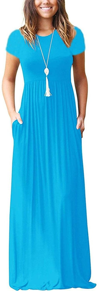 Maxi Long Dress Short Sleeve with Pockets - Easy Pickins Store