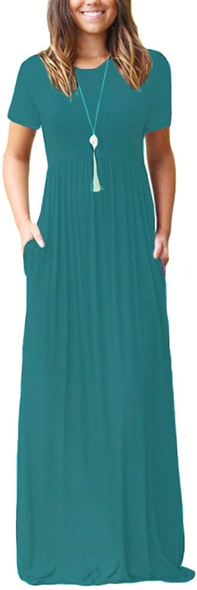 Maxi Long Dress Short Sleeve with Pockets - Easy Pickins Store