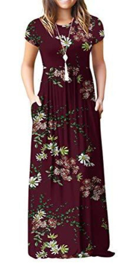Maxi Long Dress Short Sleeve with Pockets - Easy Pickins Store