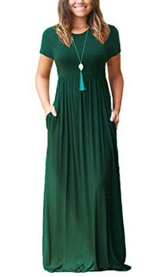 Maxi Long Dress Short Sleeve with Pockets - Easy Pickins Store