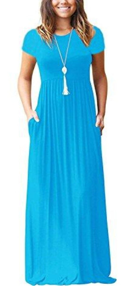 Maxi Long Dress Short Sleeve with Pockets - Easy Pickins Store