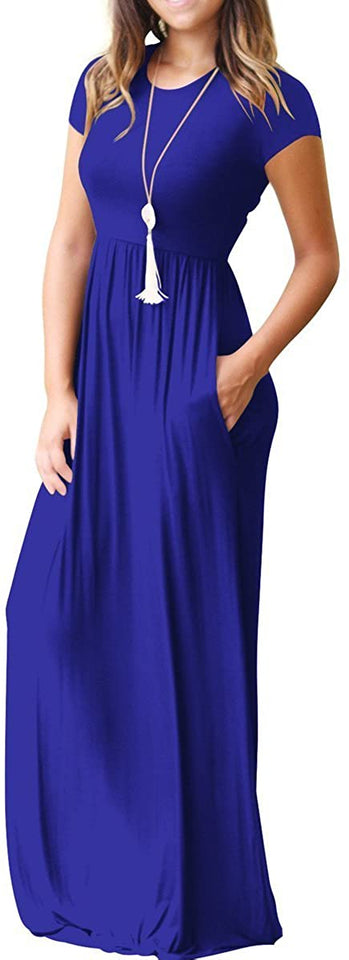 Maxi Long Dress Short Sleeve with Pockets - Easy Pickins Store