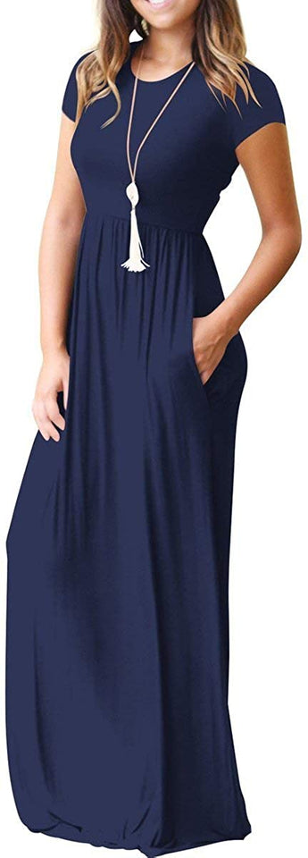 Maxi Long Dress Short Sleeve with Pockets - Easy Pickins Store
