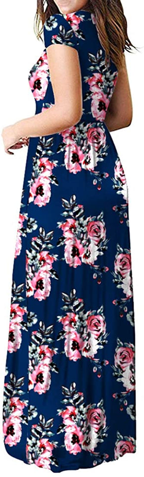 Maxi Long Dress Short Sleeve with Pockets - Easy Pickins Store