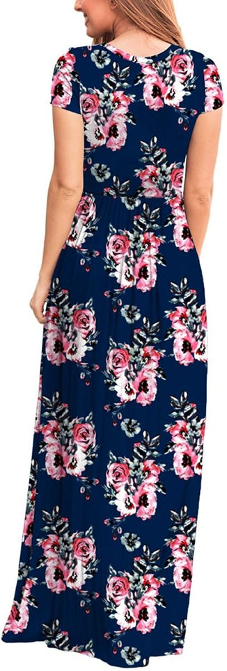 Maxi Long Dress Short Sleeve with Pockets - Easy Pickins Store