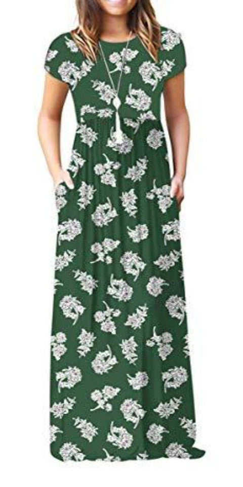 Maxi Long Dress Short Sleeve with Pockets - Easy Pickins Store