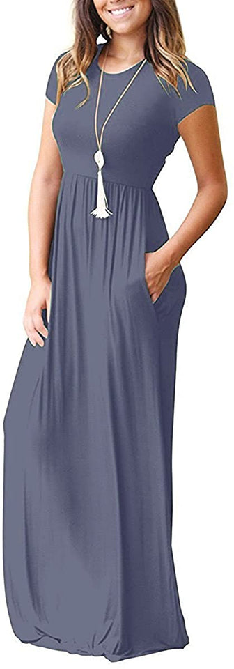 Maxi Long Dress Short Sleeve with Pockets - Easy Pickins Store