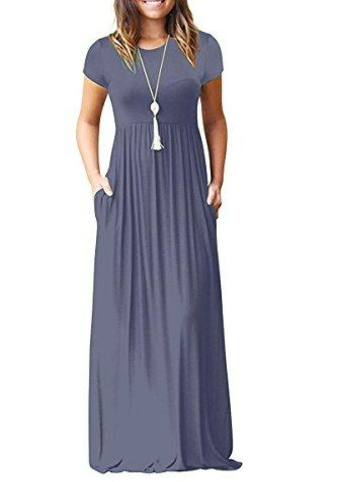 Maxi Long Dress Short Sleeve with Pockets - Easy Pickins Store