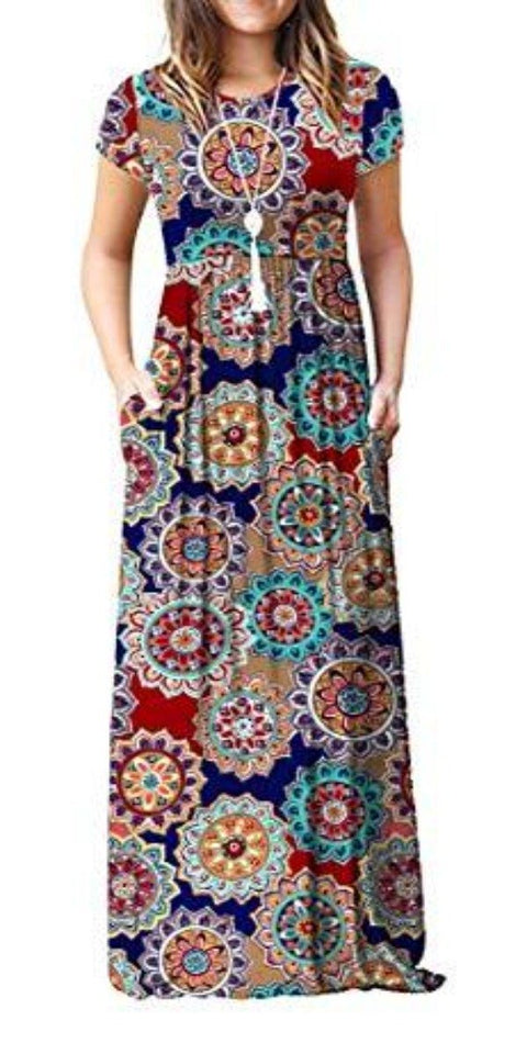 Maxi Long Dress Short Sleeve with Pockets - Easy Pickins Store
