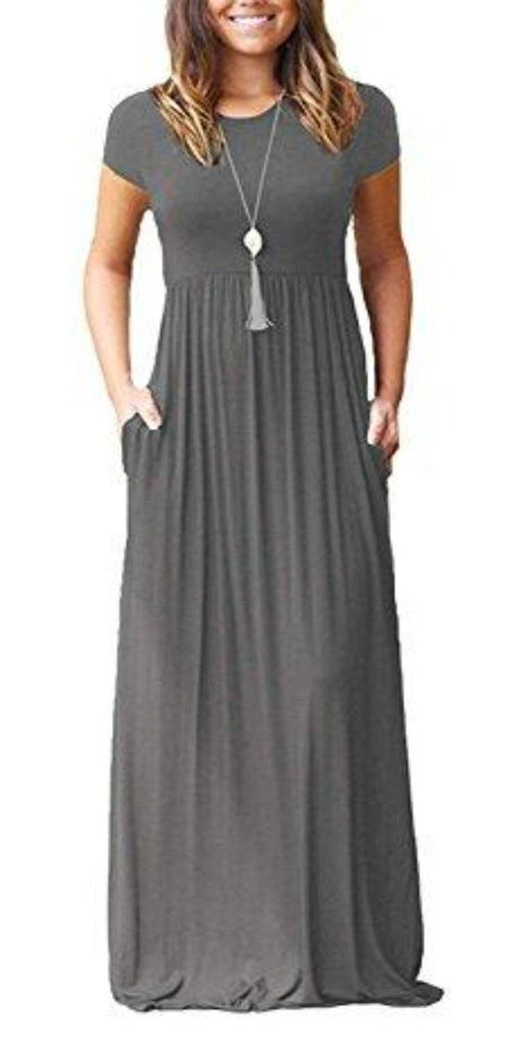 Maxi Long Dress Short Sleeve with Pockets - Easy Pickins Store