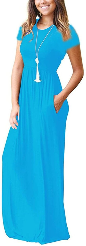 Maxi Long Dress Short Sleeve with Pockets - Easy Pickins Store