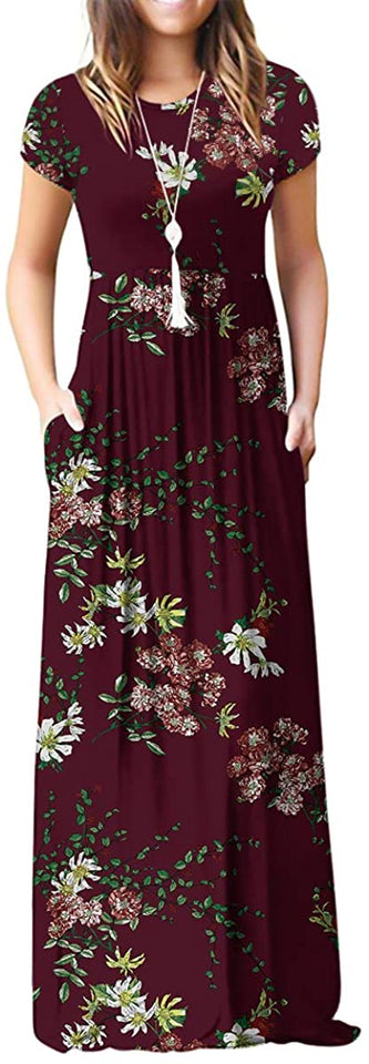 Maxi Long Dress Short Sleeve with Pockets - Easy Pickins Store