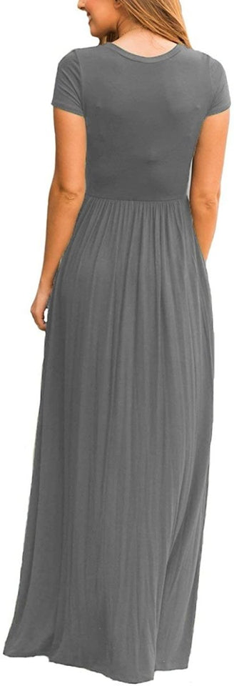 Maxi Long Dress Short Sleeve with Pockets - Easy Pickins Store