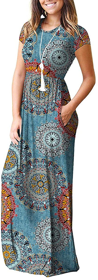 Maxi Long Dress Short Sleeve with Pockets - Easy Pickins Store