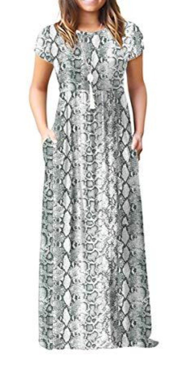 Maxi Long Dress Short Sleeve with Pockets - Easy Pickins Store