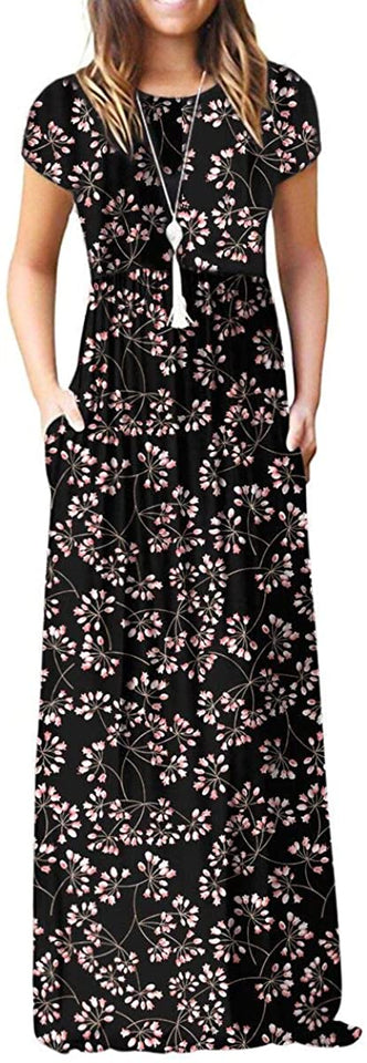Maxi Long Dress Short Sleeve with Pockets - Easy Pickins Store