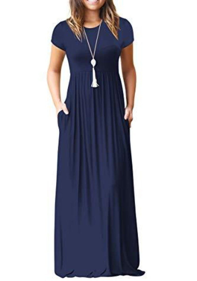 Maxi Long Dress Short Sleeve with Pockets - Easy Pickins Store