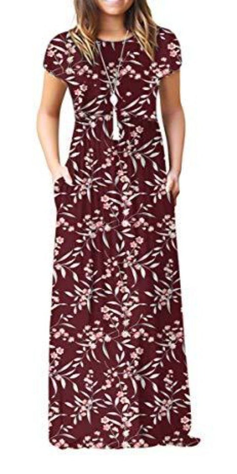 Maxi Long Dress Short Sleeve with Pockets - Easy Pickins Store