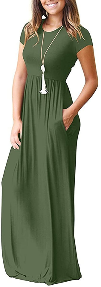 Maxi Long Dress Short Sleeve with Pockets - Easy Pickins Store